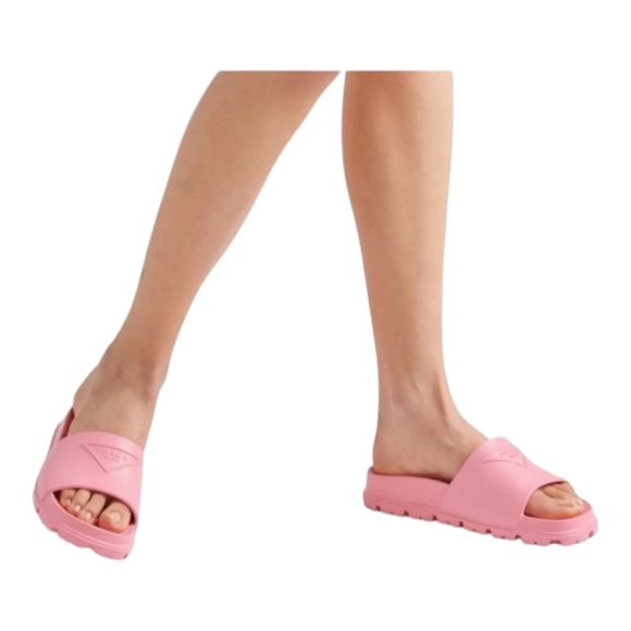 PRADA Signature triangular Logo Rubber Pool Slides Flat Sandals Shoes US 9 EU 39 - Picture 4 of 4